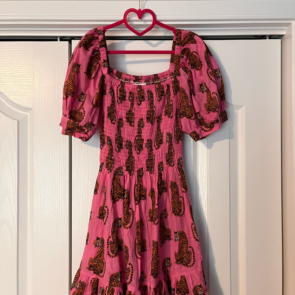 Pink Tiger Print Kids Casual Dress